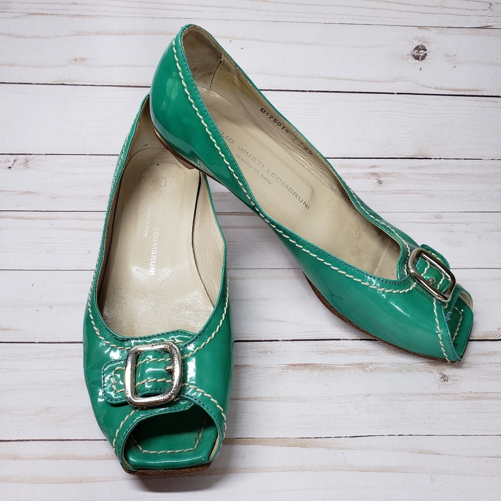 Attilio Giusti Leombruni greenish peeptoe kitten block 39 - Picture 2 of 9
